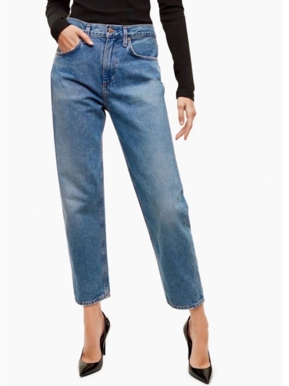 AGOLDE x Talula Aritzia High Rise Taper Denim Jeans Blue Wash